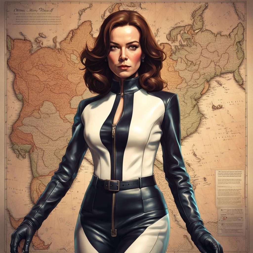 Emma Peel Portrait in Leather Catsuit, Detailed Art