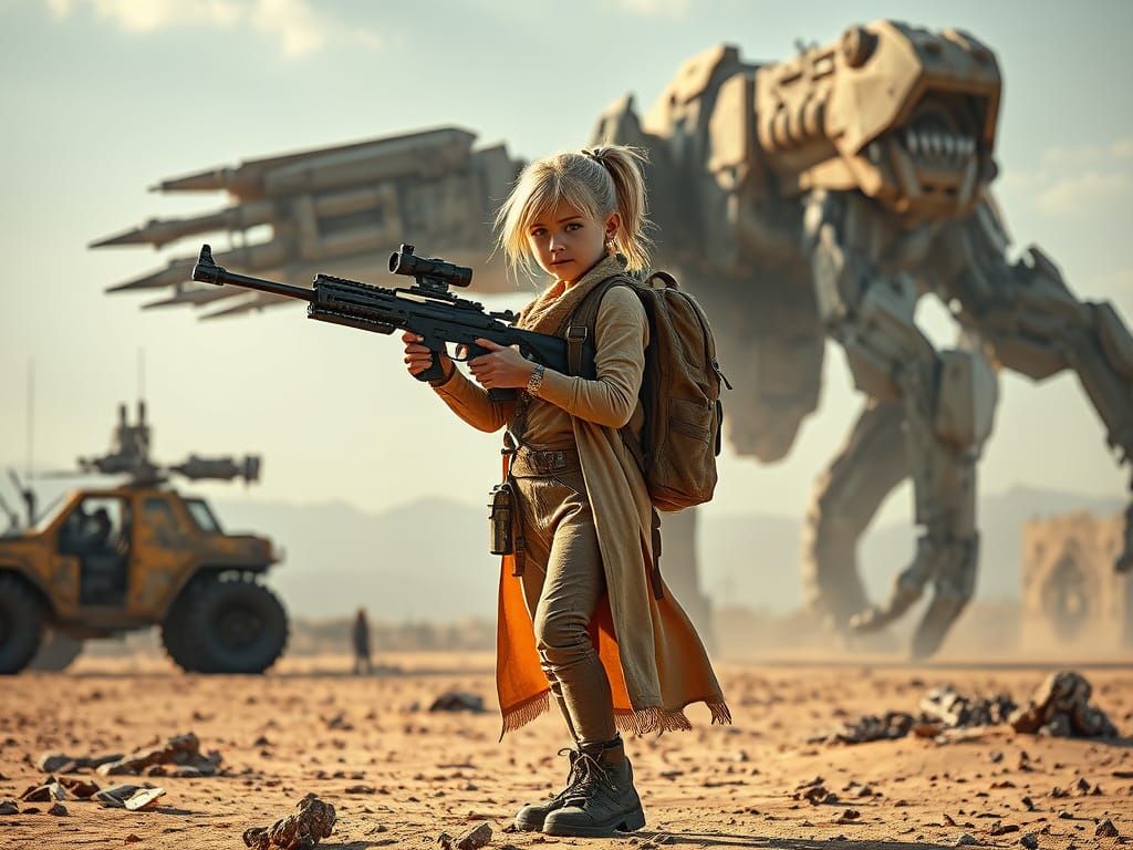 Young Nomadic Warrior in Sci-Fi Desertpunk Style