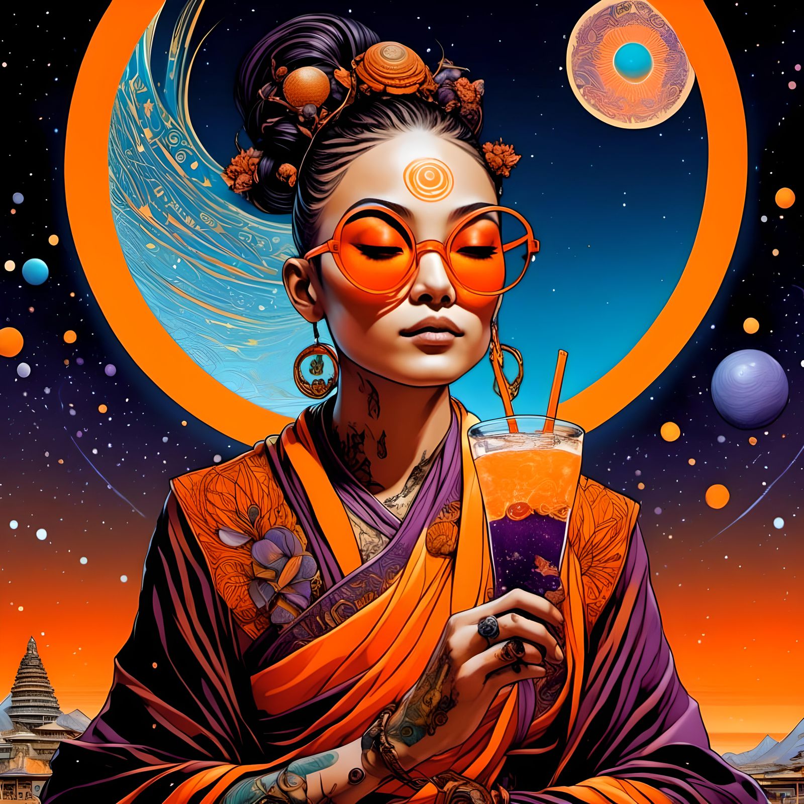 Komiho enjoys Zen and a cool beverage