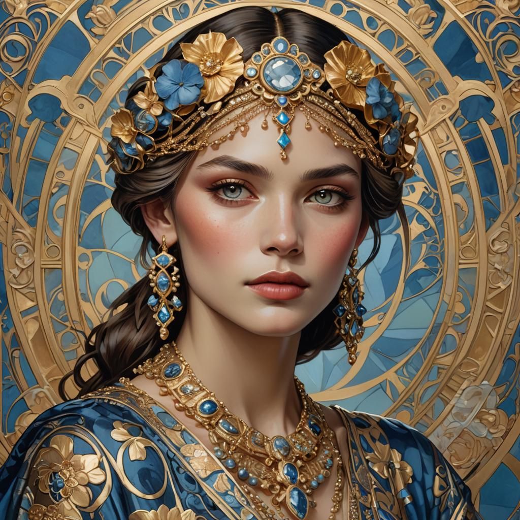 Stunning Woman Holding Vogue, Art Nouveau Style