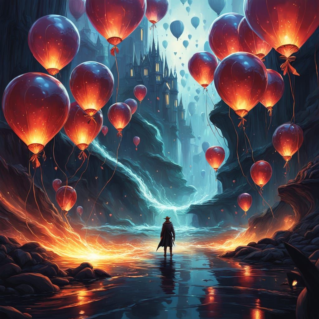 Fantasy Art: Glowing Hearts in Transparent Balloons, Board o...
