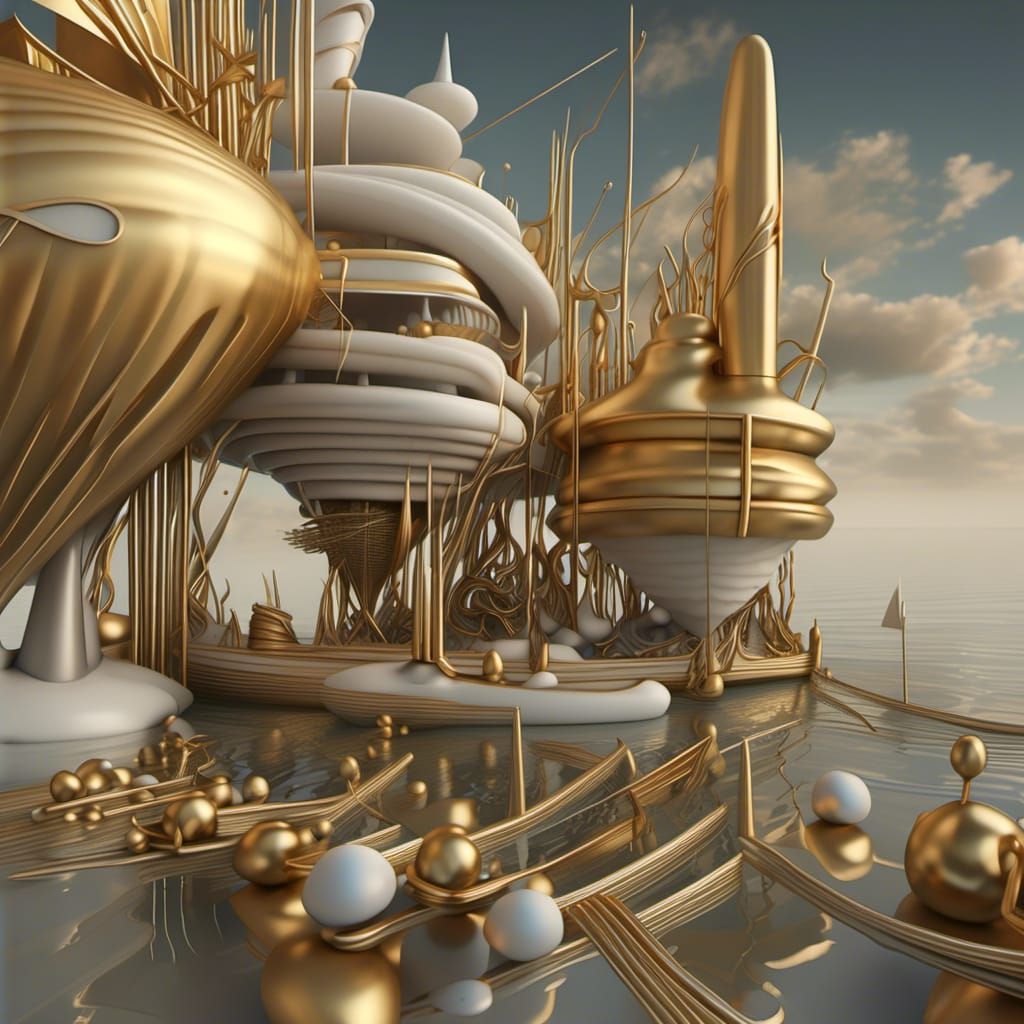 Abstract Gold Swirls: Hyperrealistic Matte Painting
