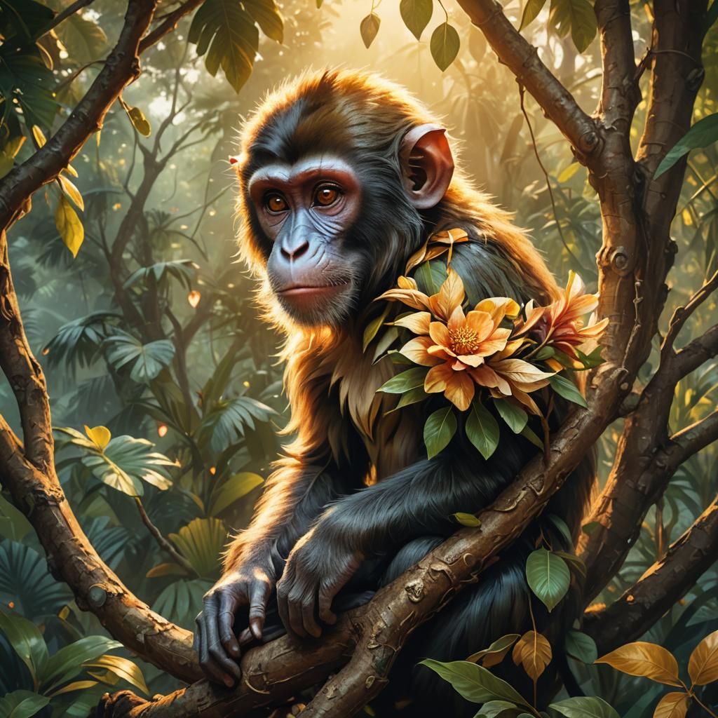 Human-faced Monkey in Love, Fantastical Concept Art