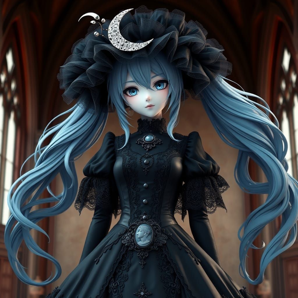 Gothic Victorian Hatsune Miku Digital Art