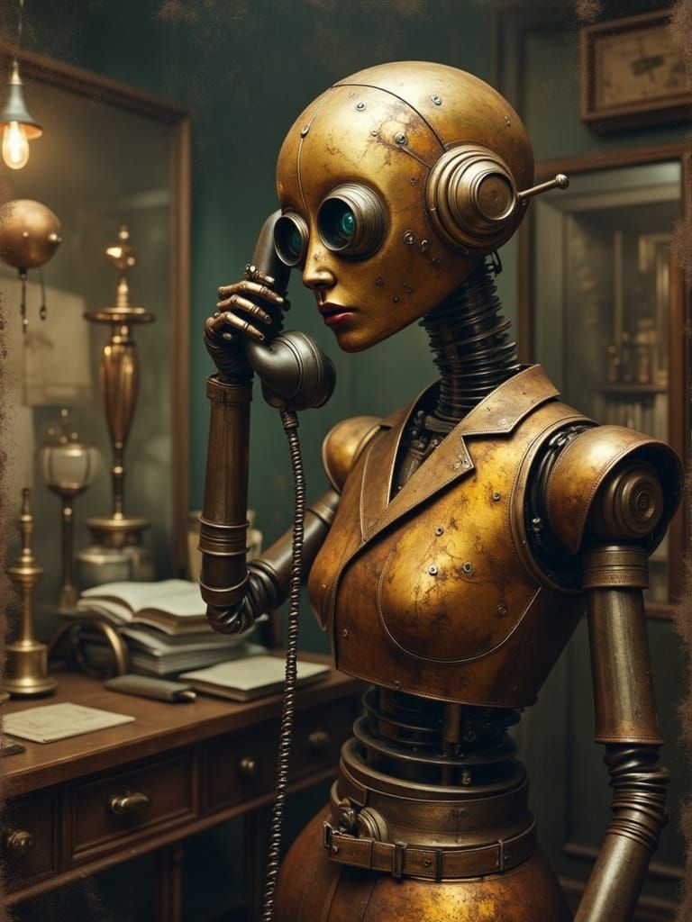 1940s Robot On Candlestick Phone in Retro Office