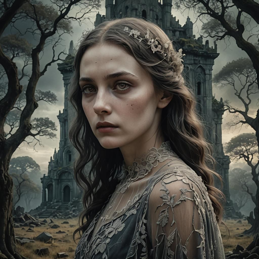 Gothic Ghost in Mystical Land: Art Deco Painting