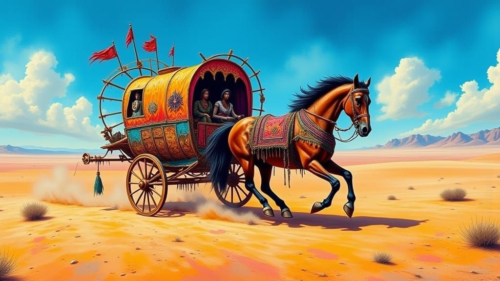 Romantic Desert Gypsy Wagon in Whimsical Style