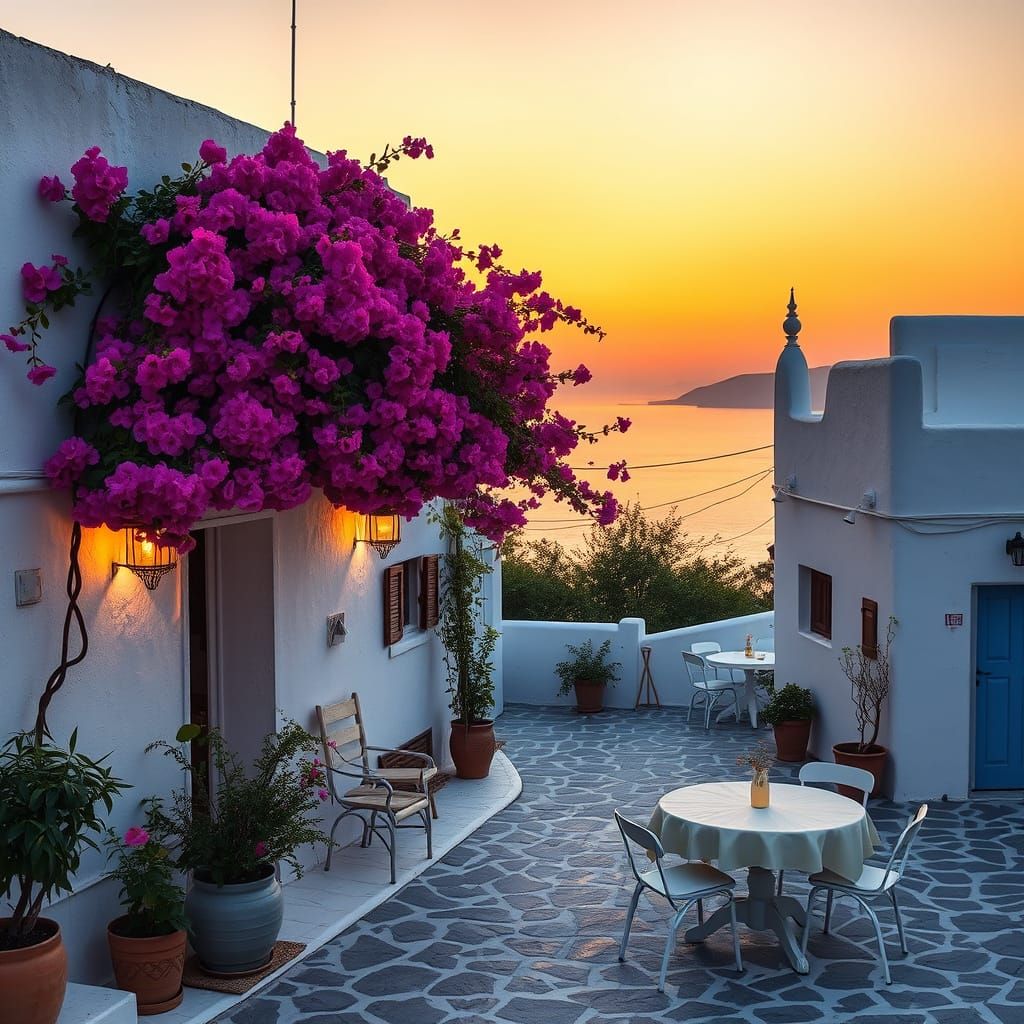 Greek Taverna Masterpiece at Sunset