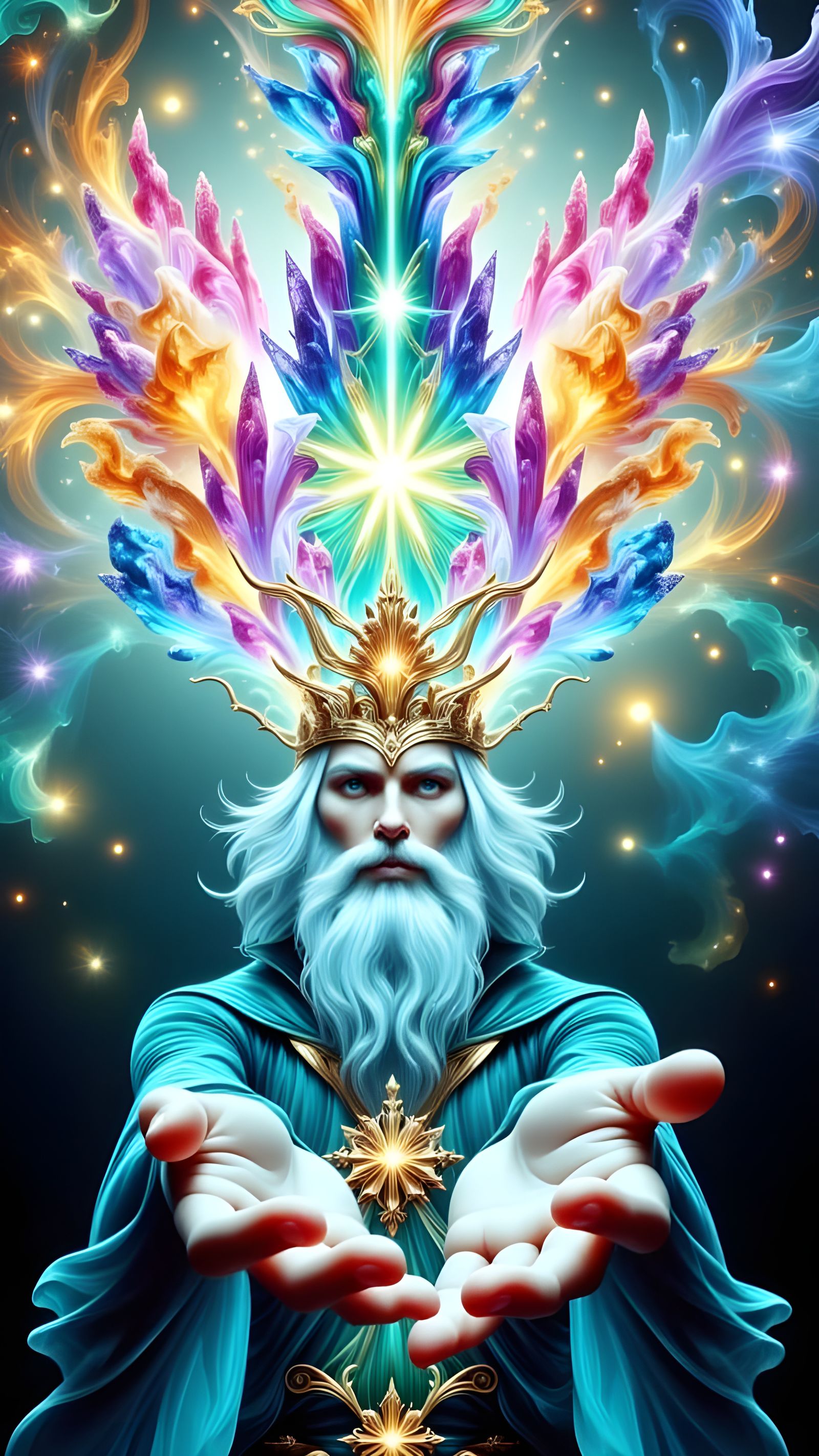 Ethereal Wizard Merlin Mastering Crystal Power
