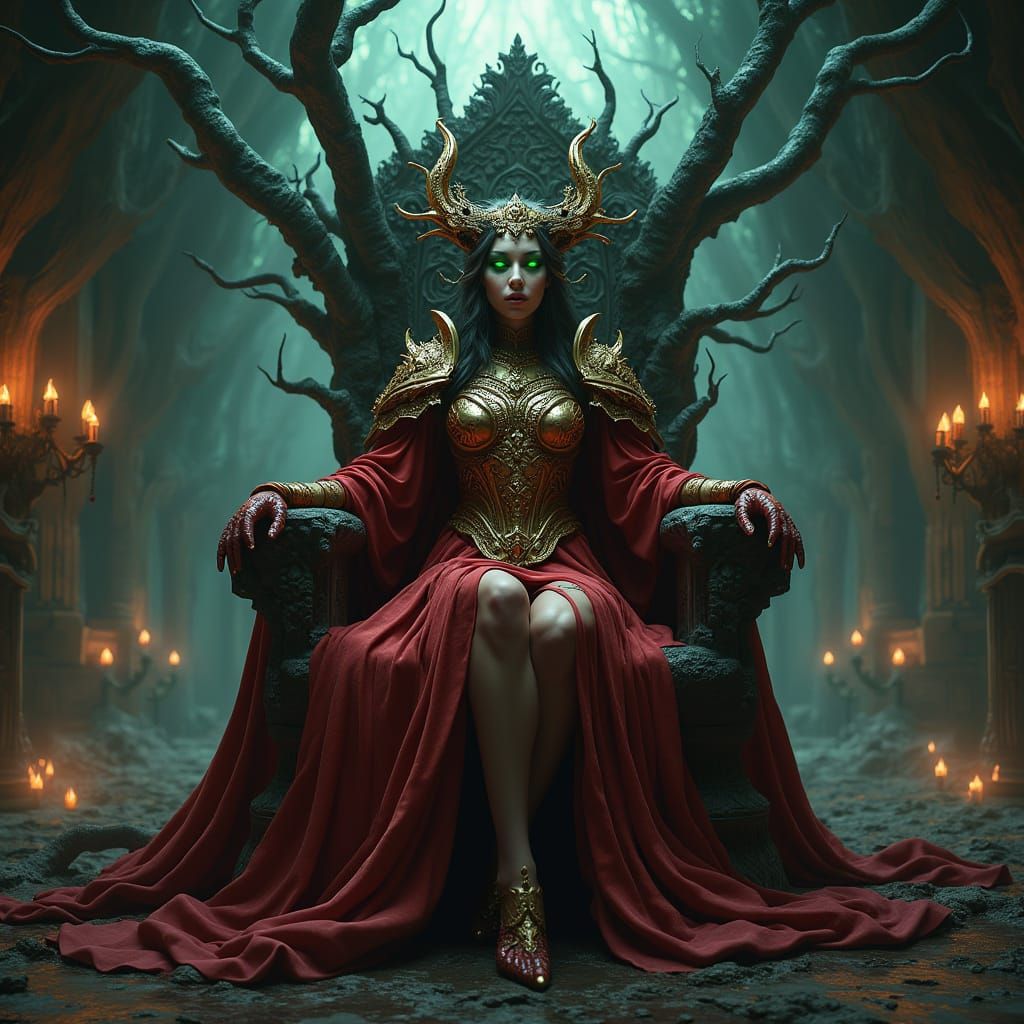 Regal Demoness Reigns Over Dark Fantasy Realm in Elaborate A...