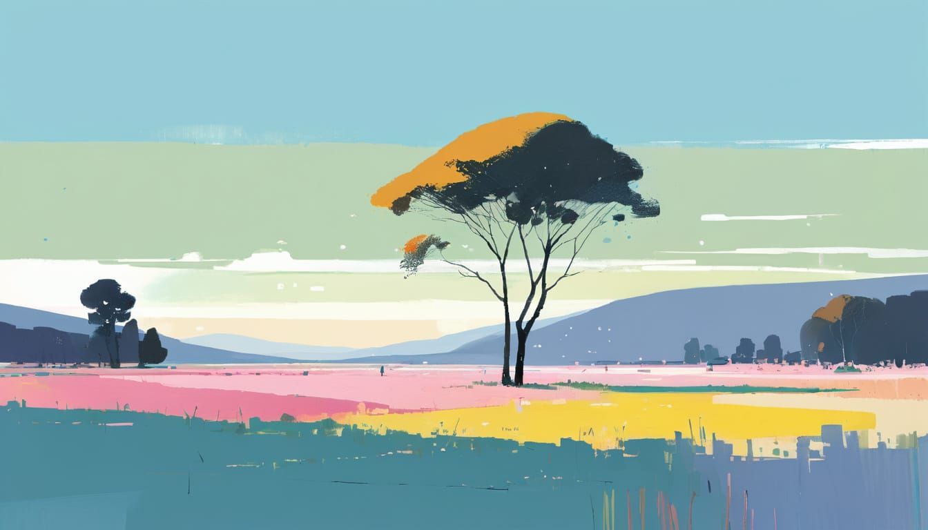 Vibrant Pastel Landscape in Expressive Painterly Style