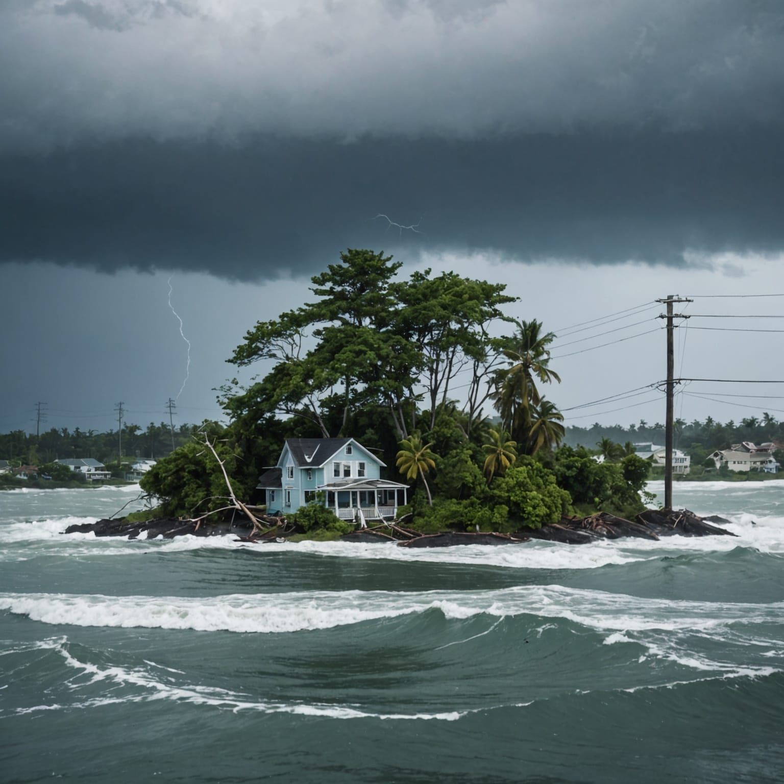 Island Hurricane: Destruction from Wind and Tsunami