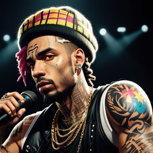 White Rapper Performing On Stage in Graffiti Art Style