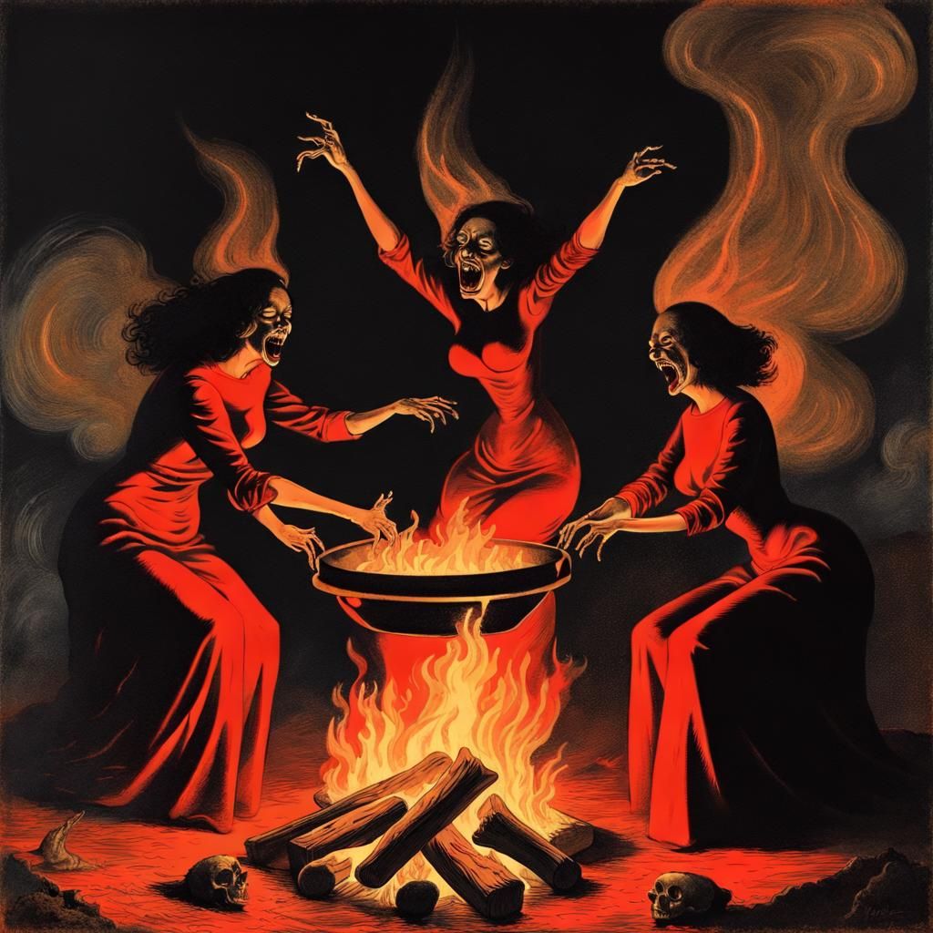 Witches Coven in Surreal Psychedelic Style