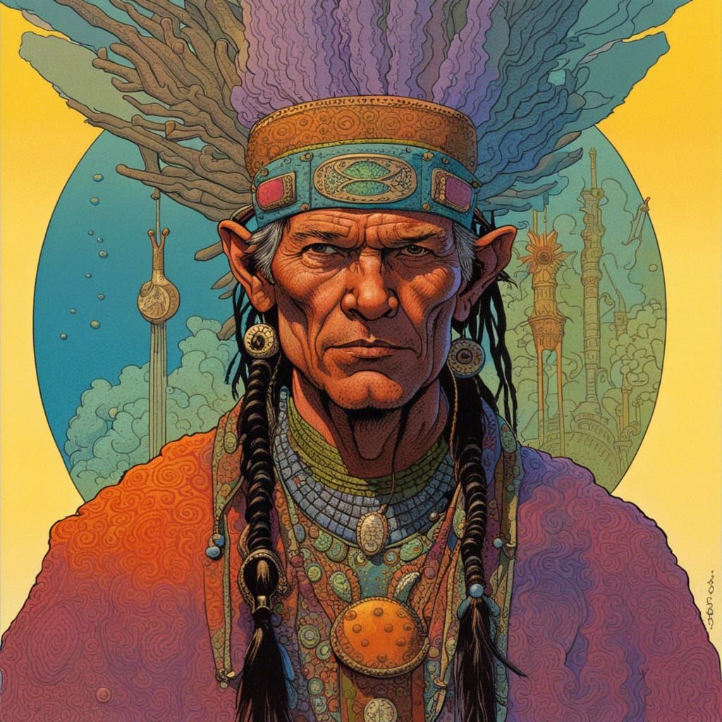 Punk Shaman Portrait in Moebius Style