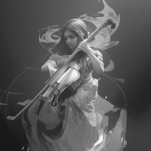 Violin Shaped World: Pencil Sketch in Art Nouveau Style