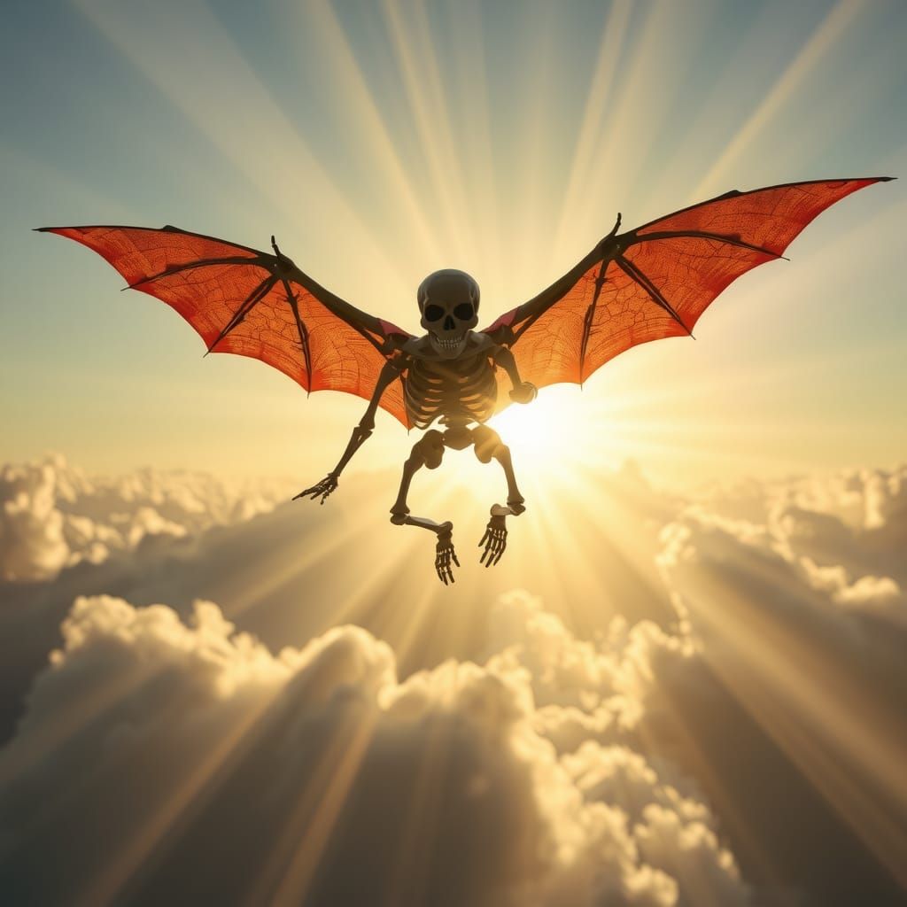 Bat Skeleton Flying in Divine Sunshine