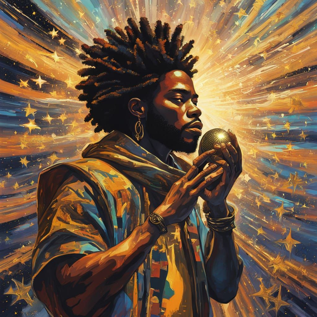 Mighty African Warrior Surrounded by Cosmic Glory