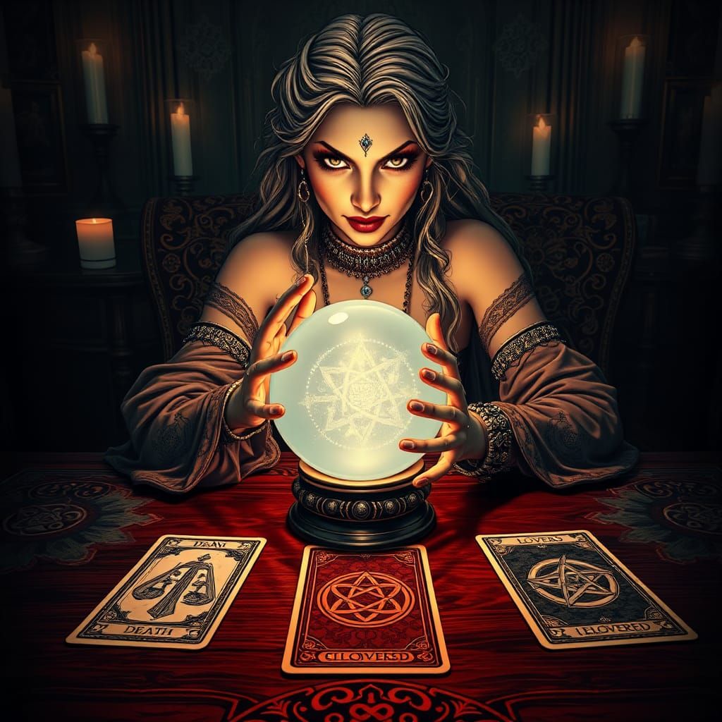 Mystical Fortune Teller with Tarot Cards