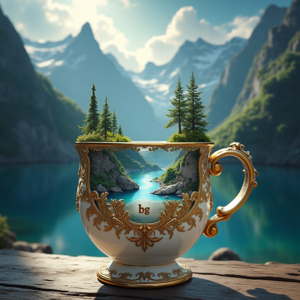 Uma taça de cristal luxuosa com as letras douradas "bg" gravadas, com detalhes dourados e entalhes ornamentados com as l...