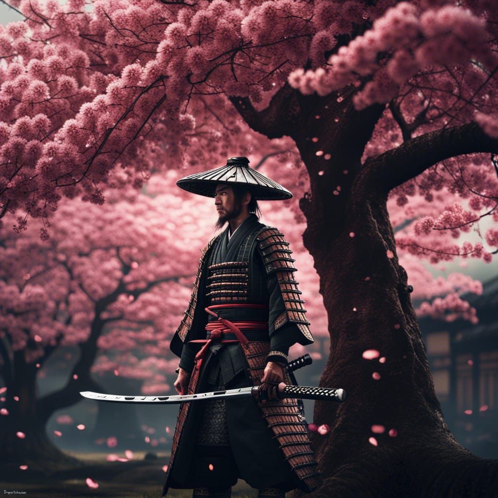 Samurai Under Cherry Blossoms: Epic Digital Painting