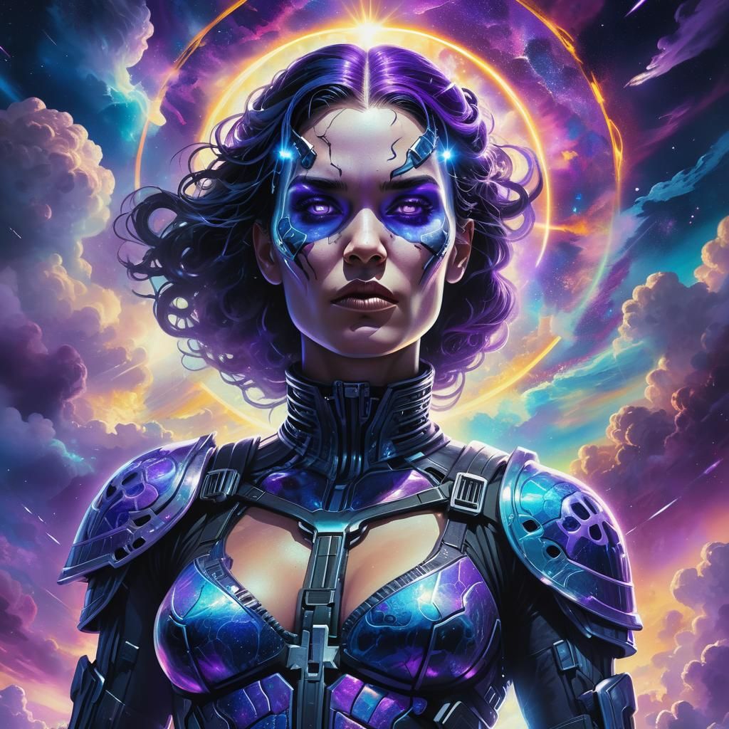 Surreal Cosmic Portrait of Lady Punisher in Astral Realm
