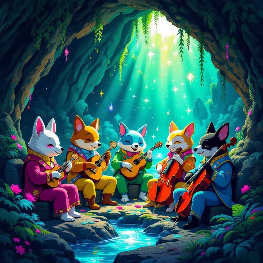 Anthropomorphic Animals' Glowing Grotto Concert