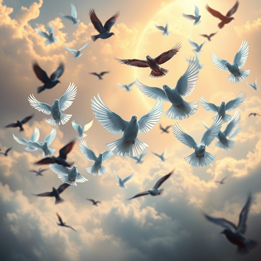 Serenity Ascends: Peaceful Doves Triumph Over War