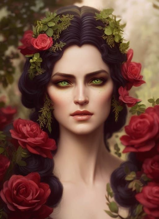 Elven Woman in Green Gown: Fantasy Art