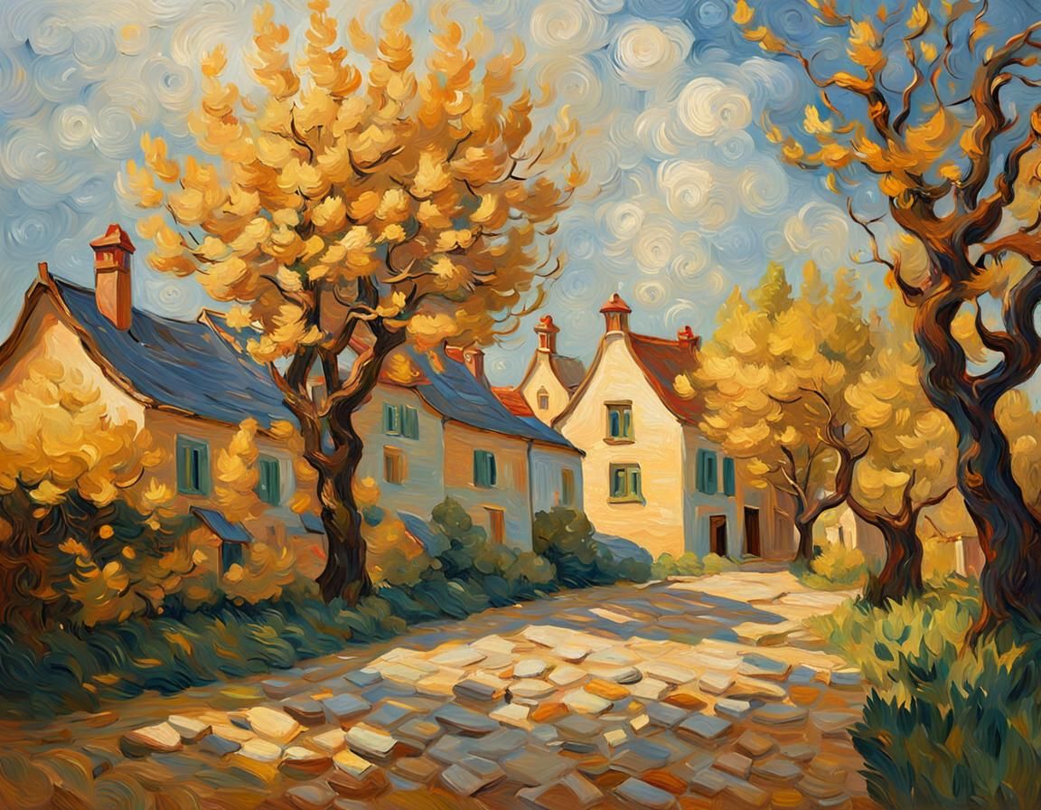 Impressionistic Village in Impasto Oil Painting