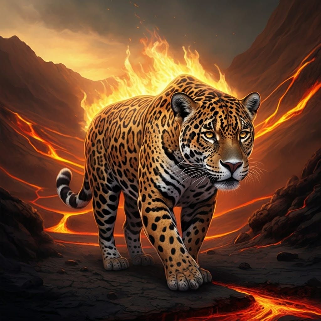 Majestic Jaguar Roams Volcanic Landscape