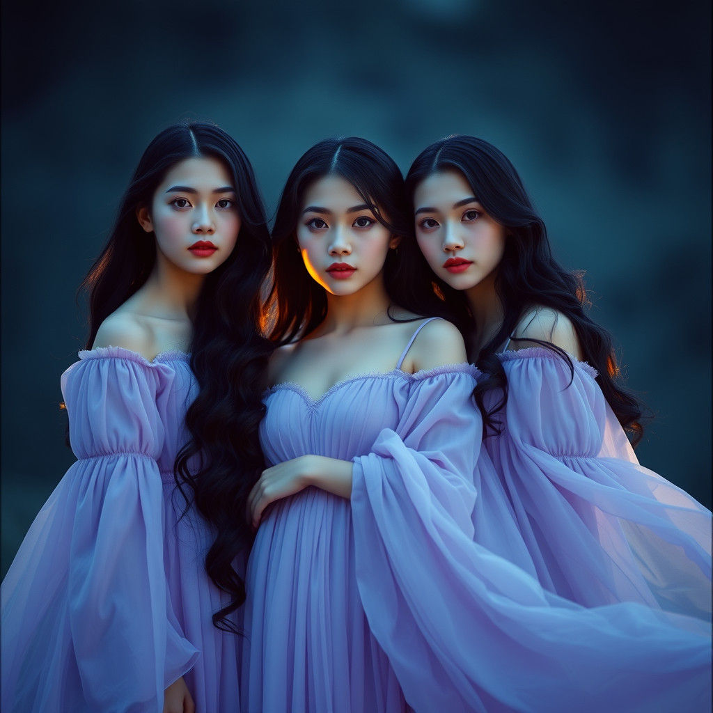 Ethereal Sisters in Dramatic Cinematic Portrait