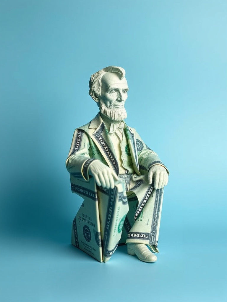Five Dollar bills origami of abraham lincoln