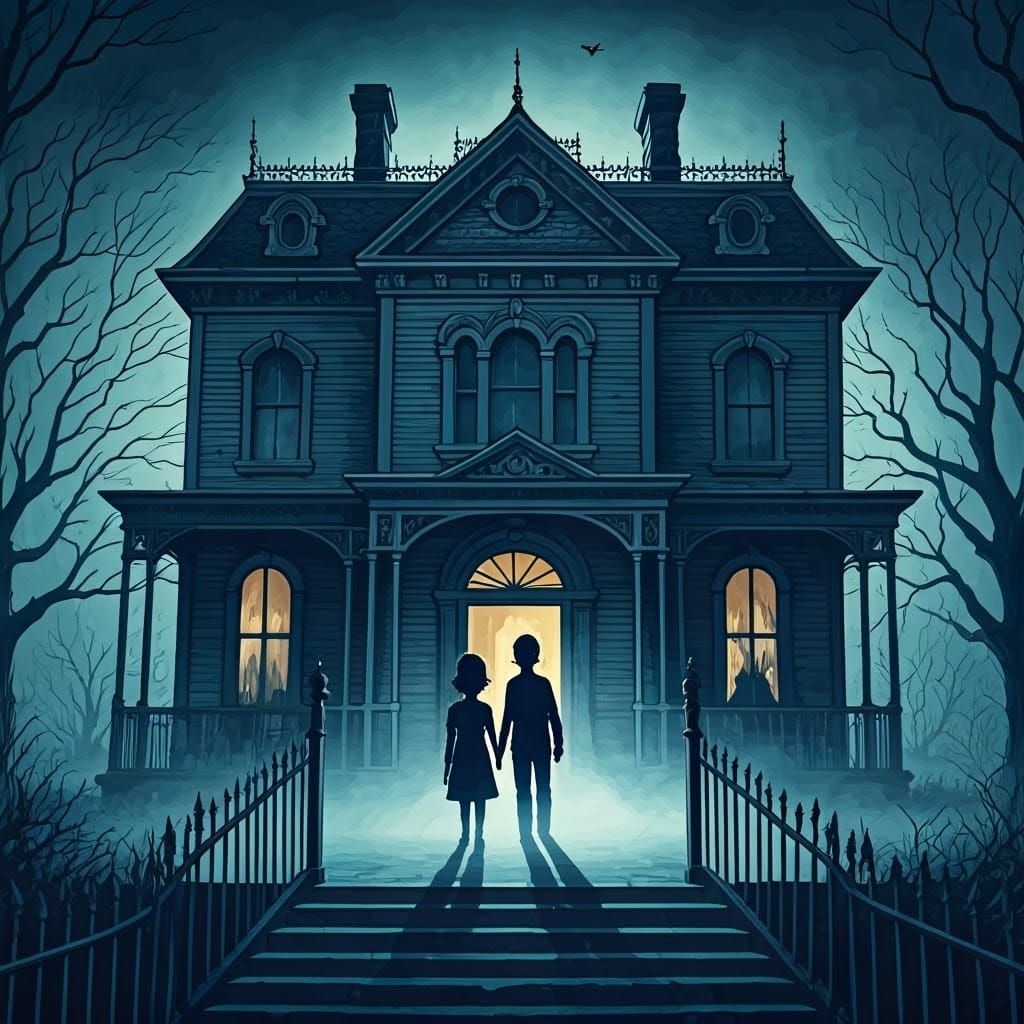 Eerie Victorian House Illustration in Golden Age Style
