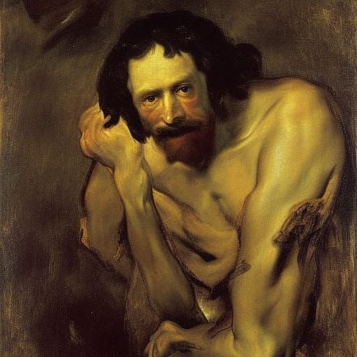 Brooding Portrait of Despair in Baroque Style