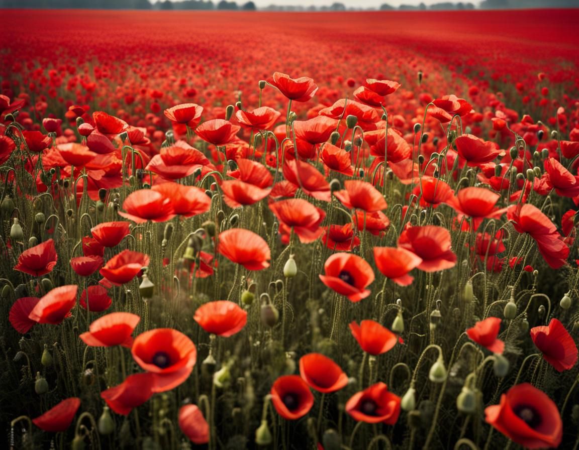 Field of Red Poppies: Vintage Photograph