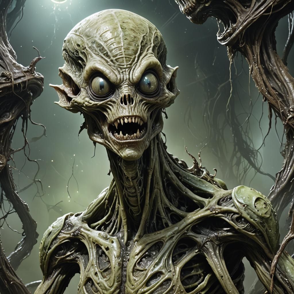 Grotesque Alien Being with Decayed Skin Texture