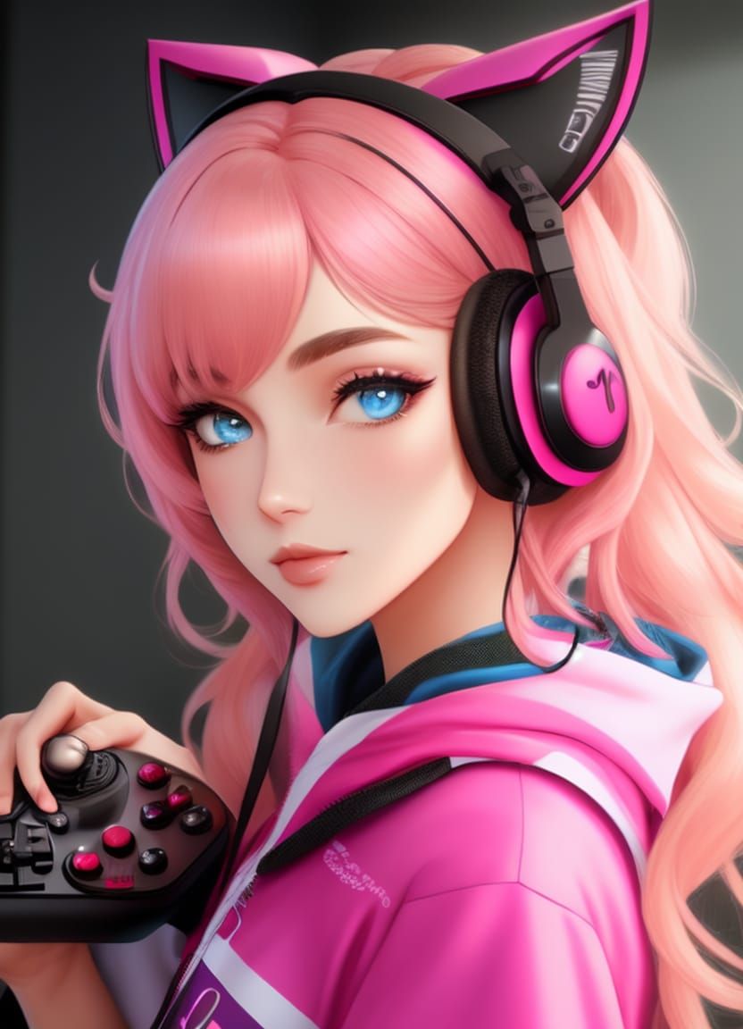Cute Pink Gamer Girl Generated by AI