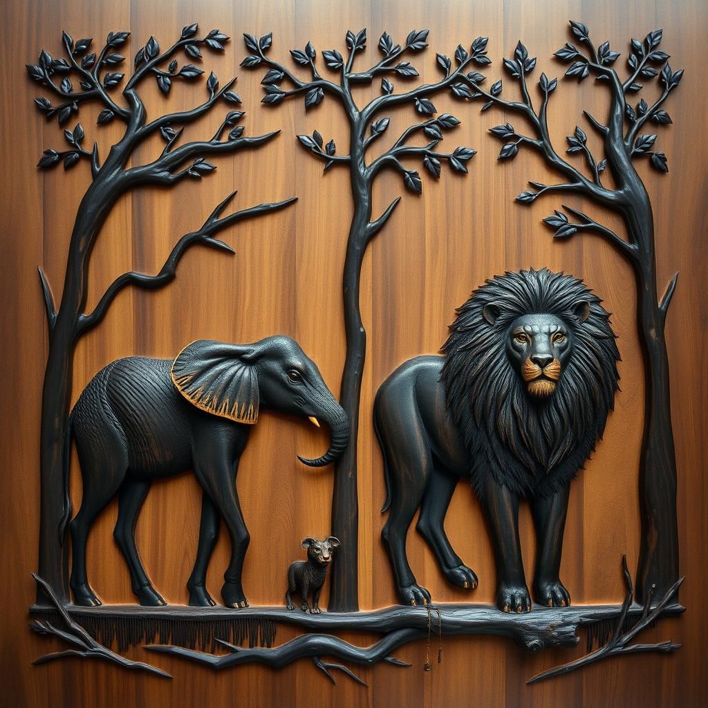 Exotic Tribal Masks on Dark Wood Wall