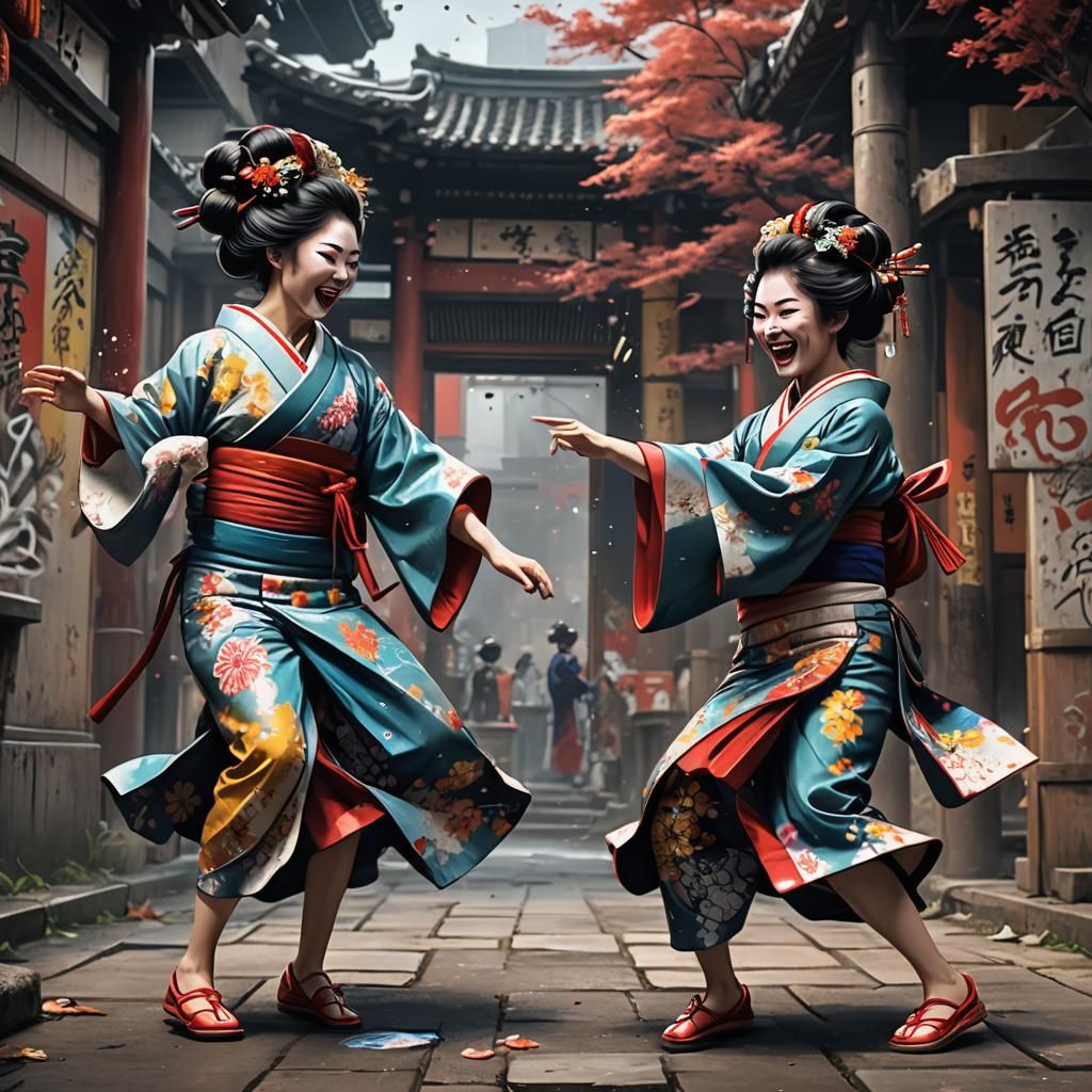 Geishas Laughing: Graffiti Art in Unreal Engine 5