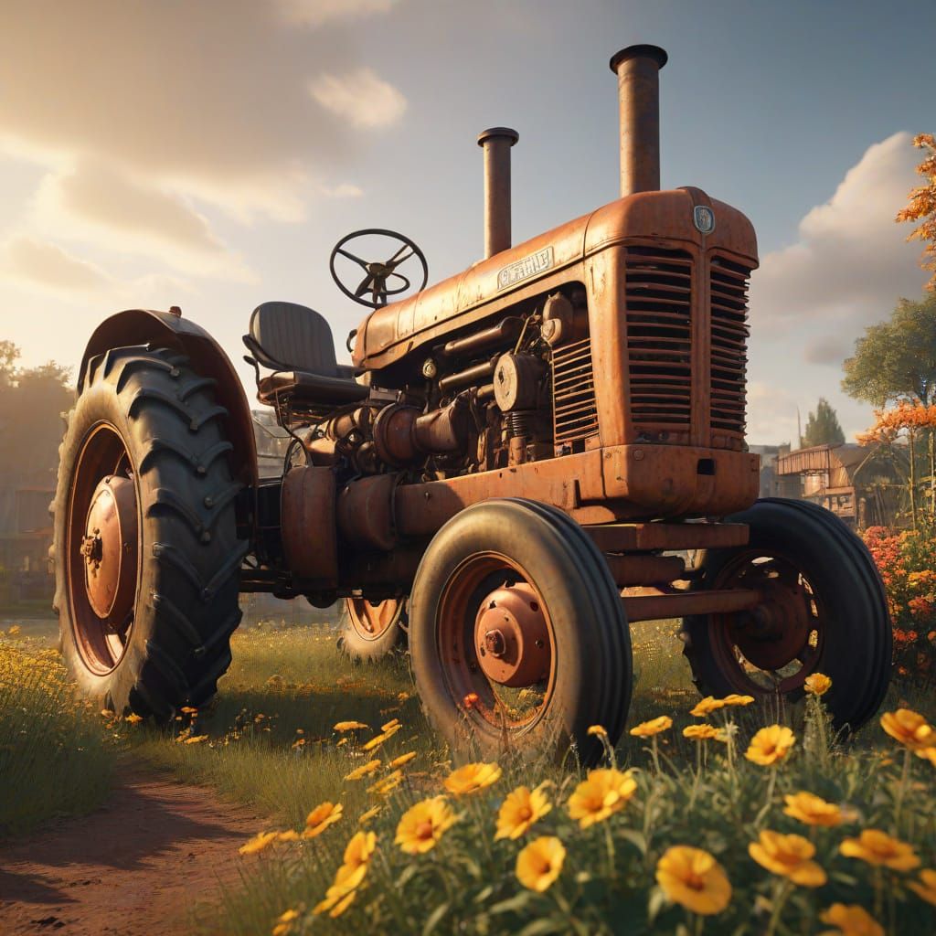 Antique Tractor in Fantasy Matte Painting Style
