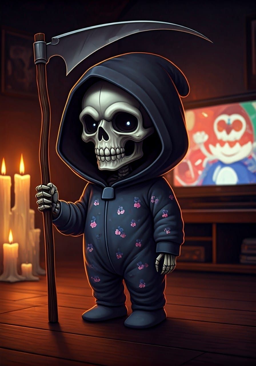 Adorable Chibi Grim Reaper in Footie Pajamas