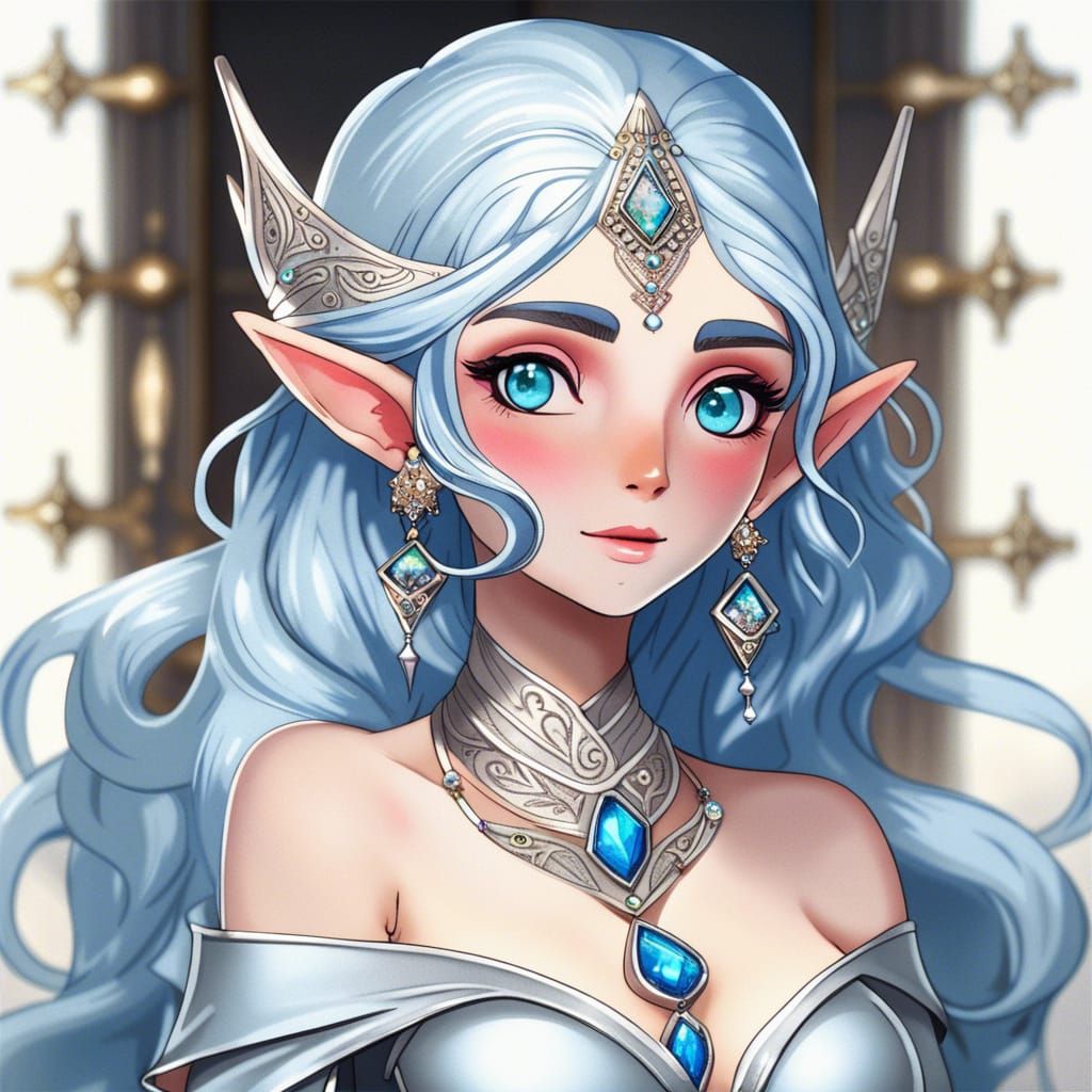 Ethereal Elf Heiress in Silver Gown