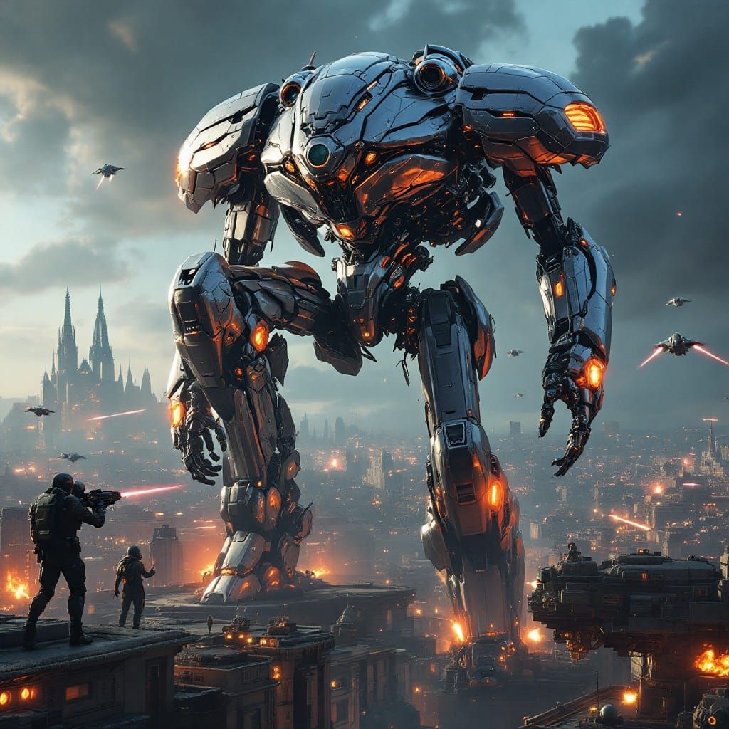 Cyberpunk Battle-Mech in HDR Scene