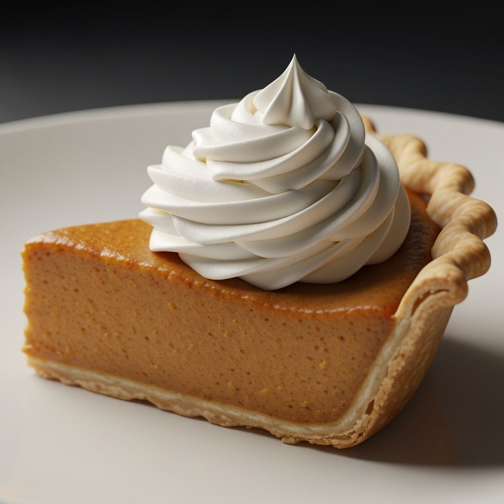 Hyperrealistic Pumpkin Pie Slice with Whipped Cream