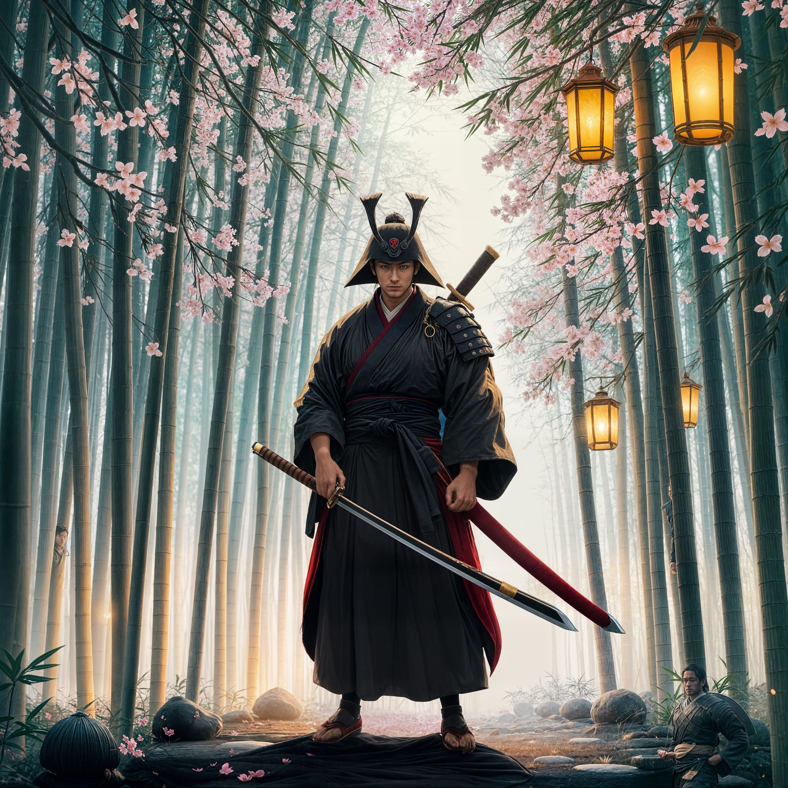 Samurai in Bamboo Forest: Anime-Inspired Art