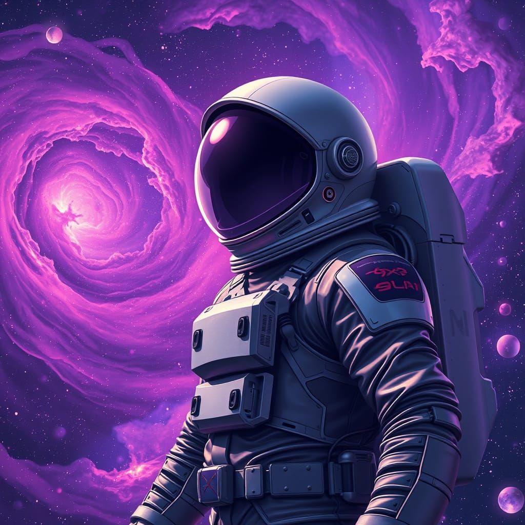 Astronaut in Cosmic Galaxy Landscape