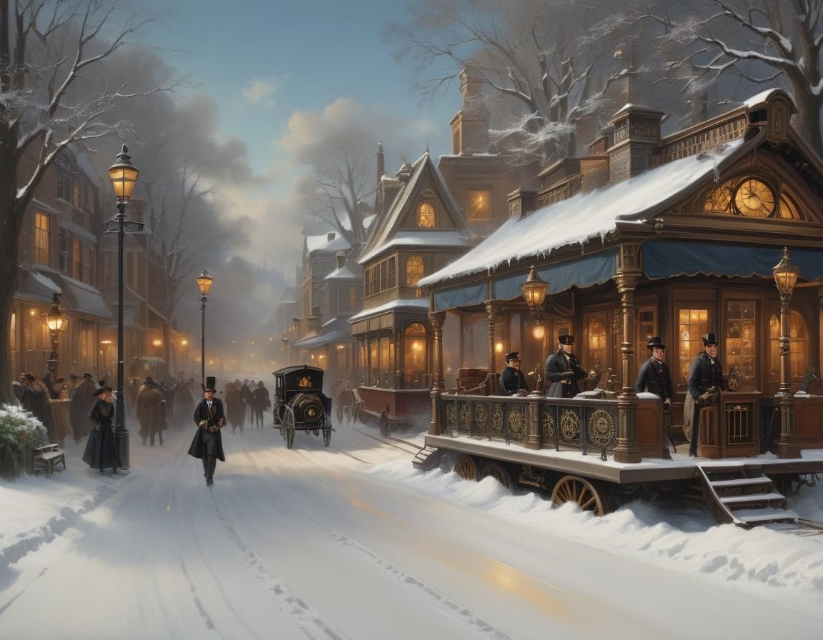 Steampunk Winter Woman in Chicago, Detailed Digital Art