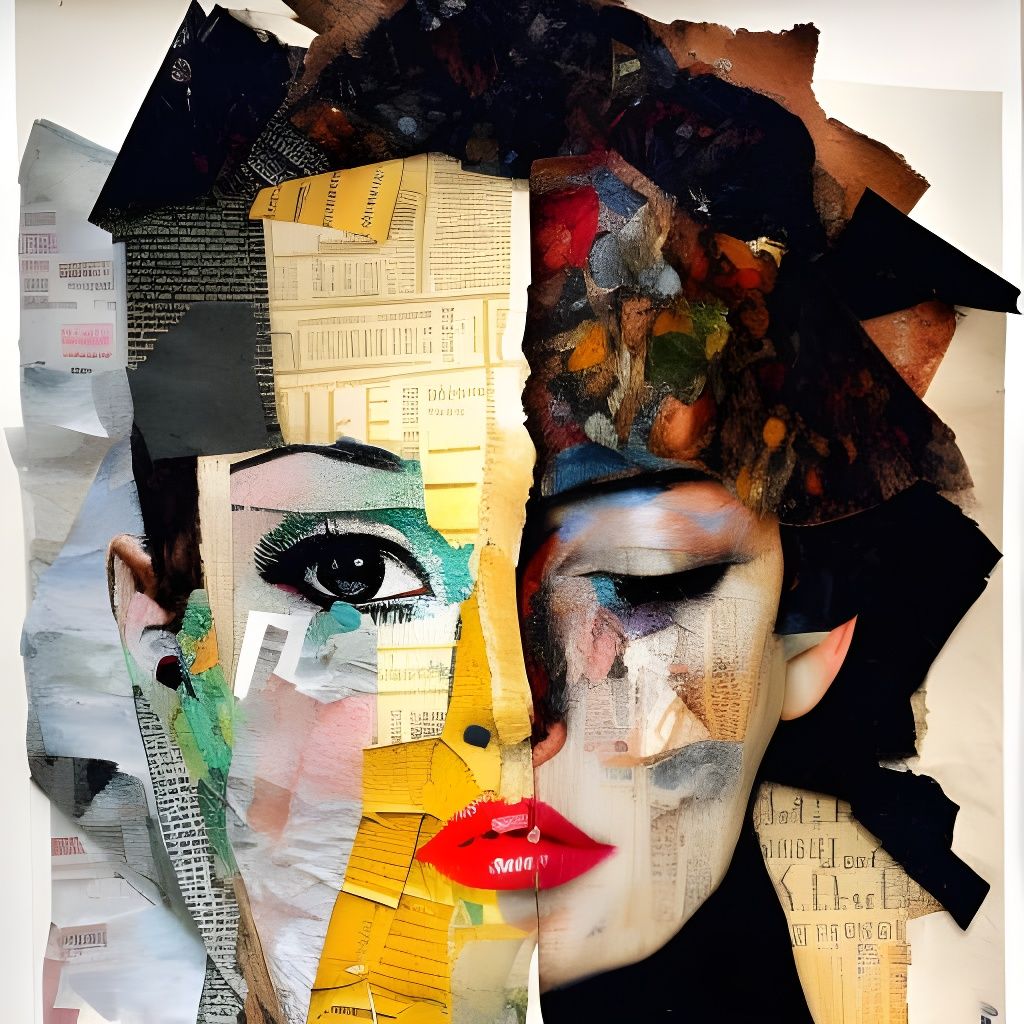 Mixed Media Woman's Face in Hyperrealistic Collage