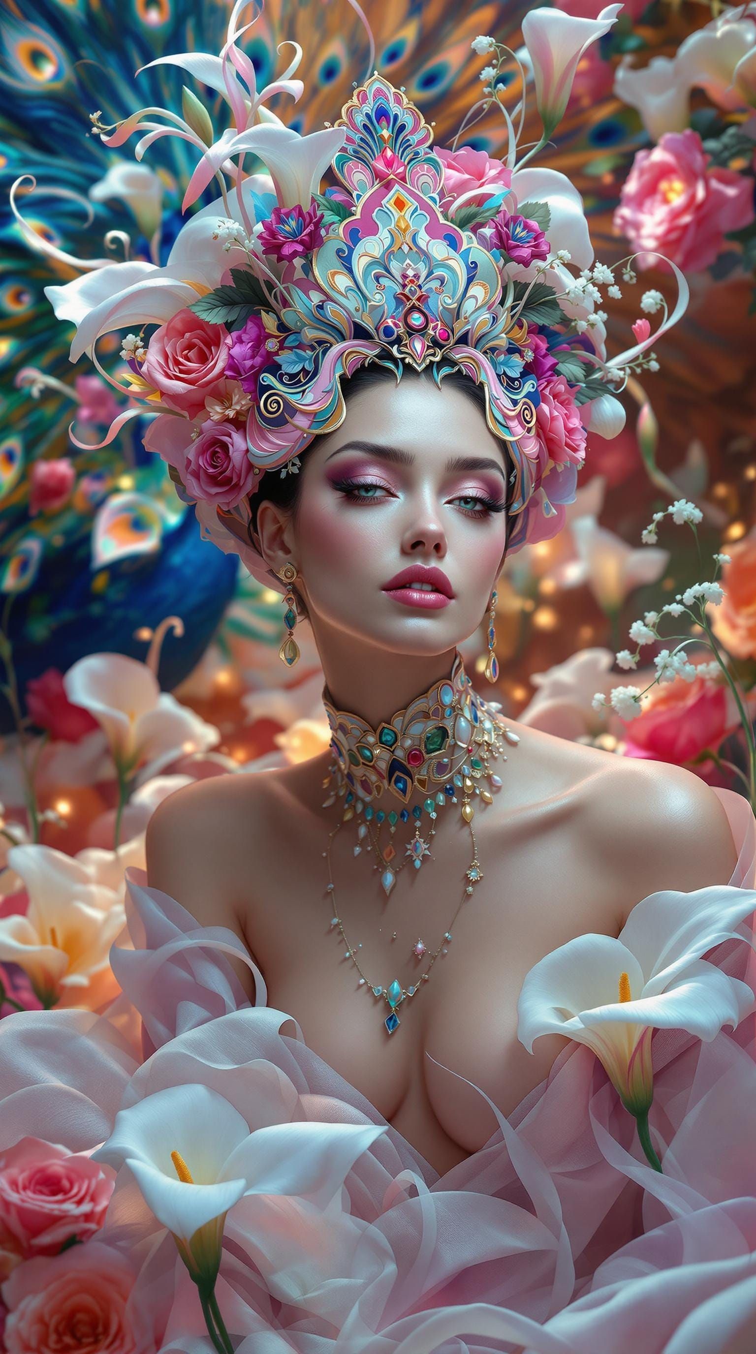 Ethereal Goddess Enveloped in Whirling Magical Elements in C...